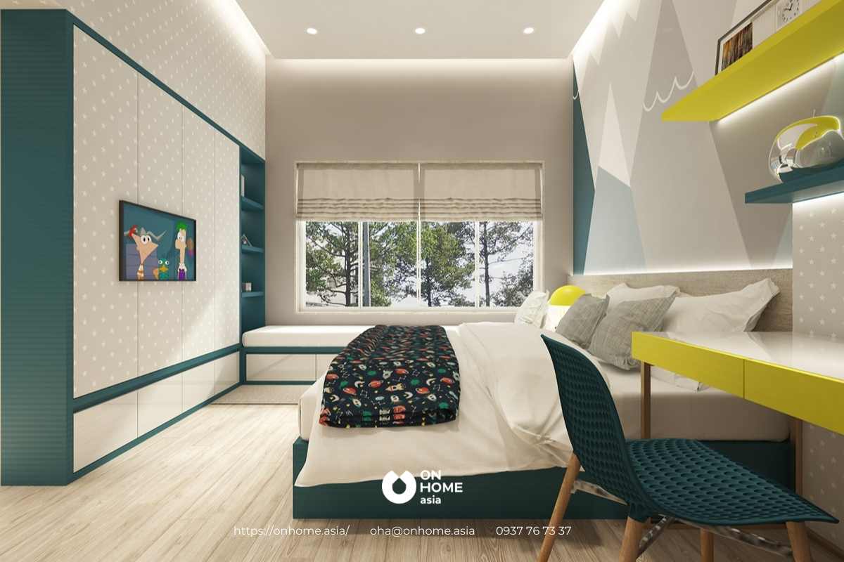 Phòng ngủ được thiết kế cửa sổ lớn giúp không gian trở nên thông thoáng hơn