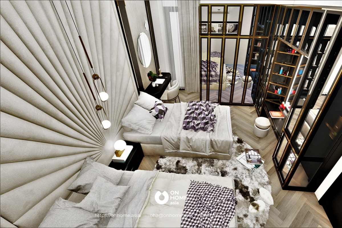 Bộ ga trải giường màu tím caro nổi bật&nbsp;