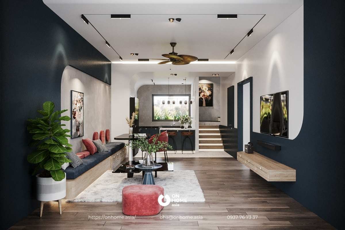 Thiết kế nhà bếp đẹp với màu trắng và xanh