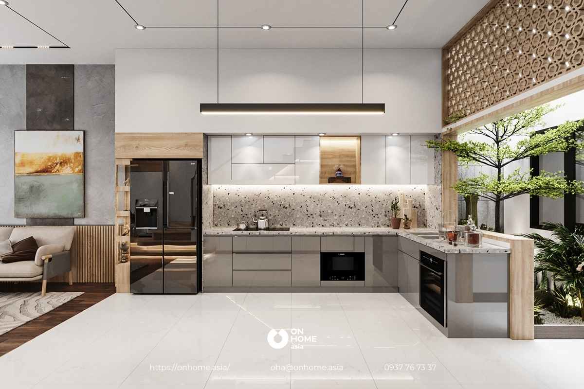 Phòng bếp thông thoáng và rộng rãi