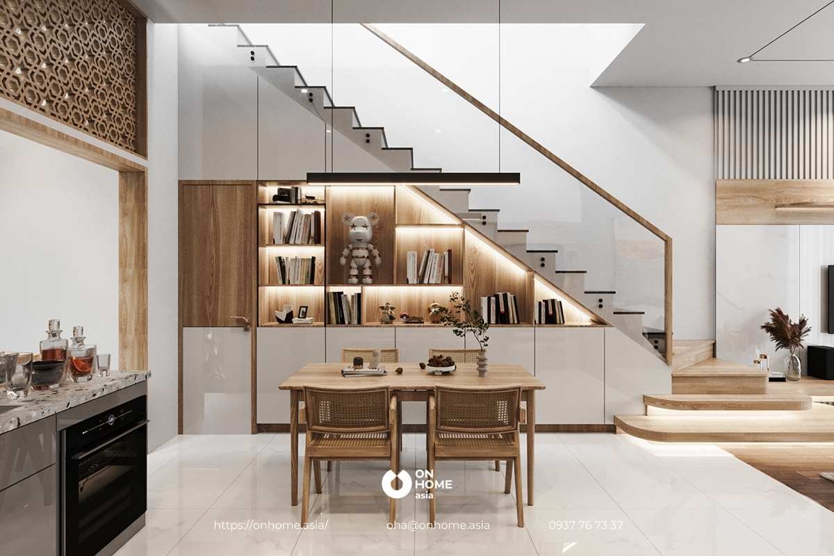 Tủ trang trí được thiết kế dưới gầm cầu thang