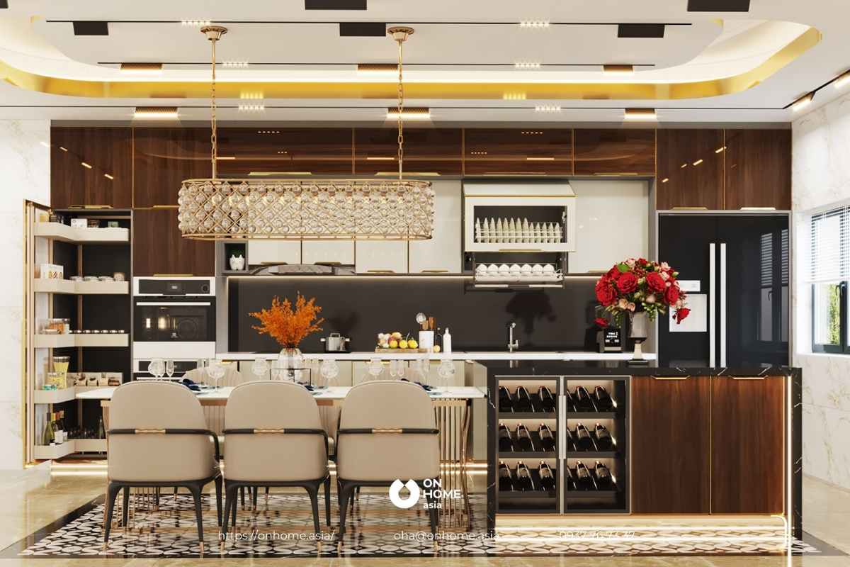 thiết kế phòng bếp đẹp với chất liệu nội thất cao cấp