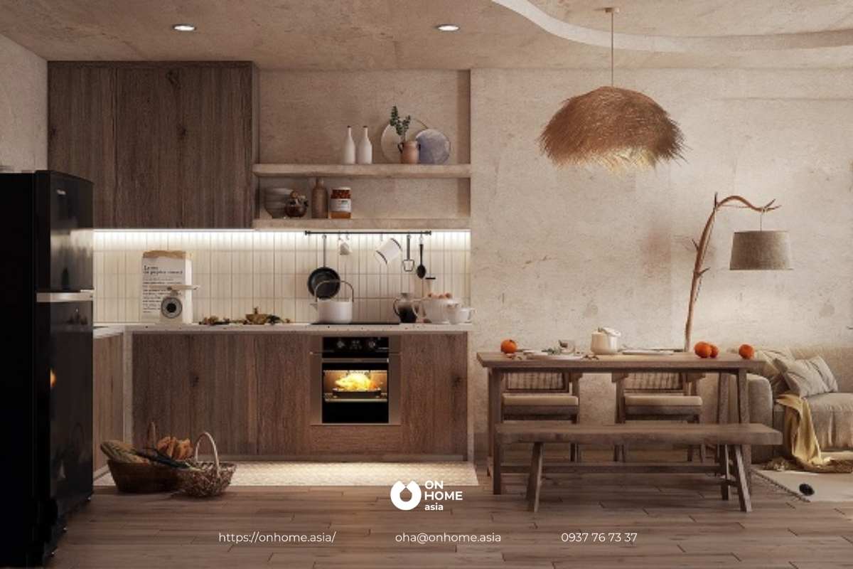 Bàn ăn gỗ toát lên sự mộc mạc và bình dị