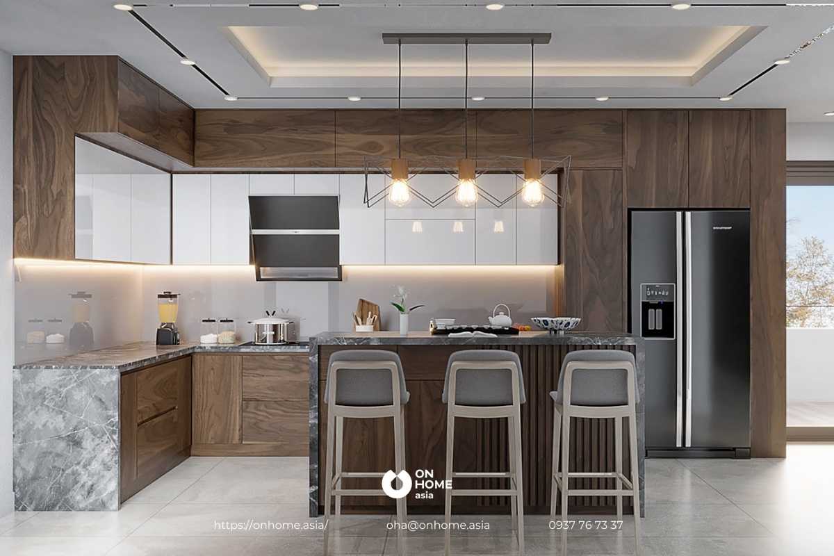 Thiết kế phòng bếp với đảo bếp hiện đại