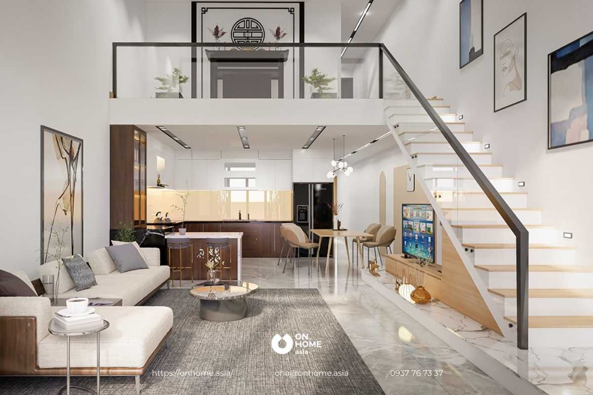 Phòng bếp đẹp với màu nâu và trắng