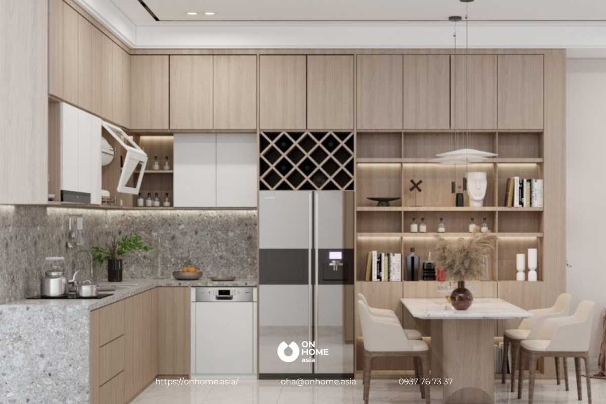 Tủ bếp chữ L hiện đại, tiện nghi