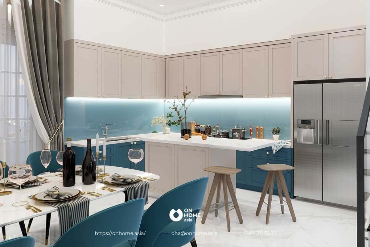 Màu xanh tạo điểm nhấn chính cho không gian