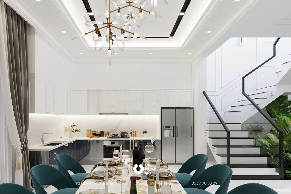 Tủ bếp chữ L chất liệu Acrylic sáng bóng