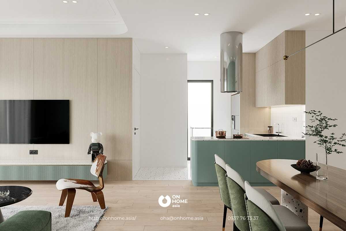 Thiết kế bếp đẹp, thoáng với cửa lớn 