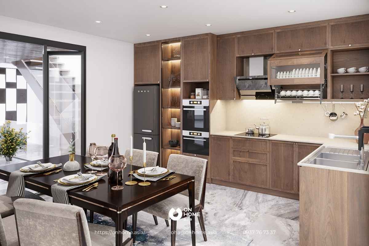 Phòng bếp đẹp với bàn ăn được bố trí sang trọng
