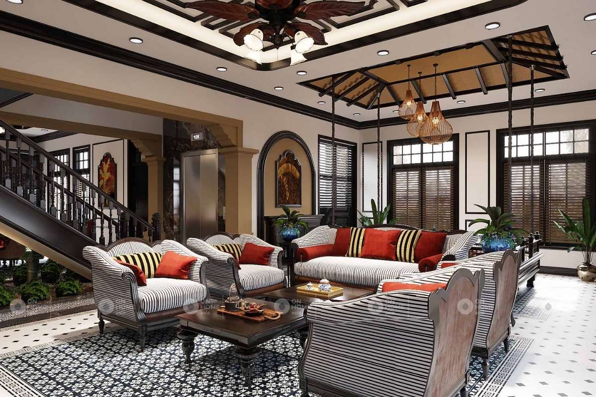 Kiến trúc phòng khách đẹp với gam màu trầm ấm 