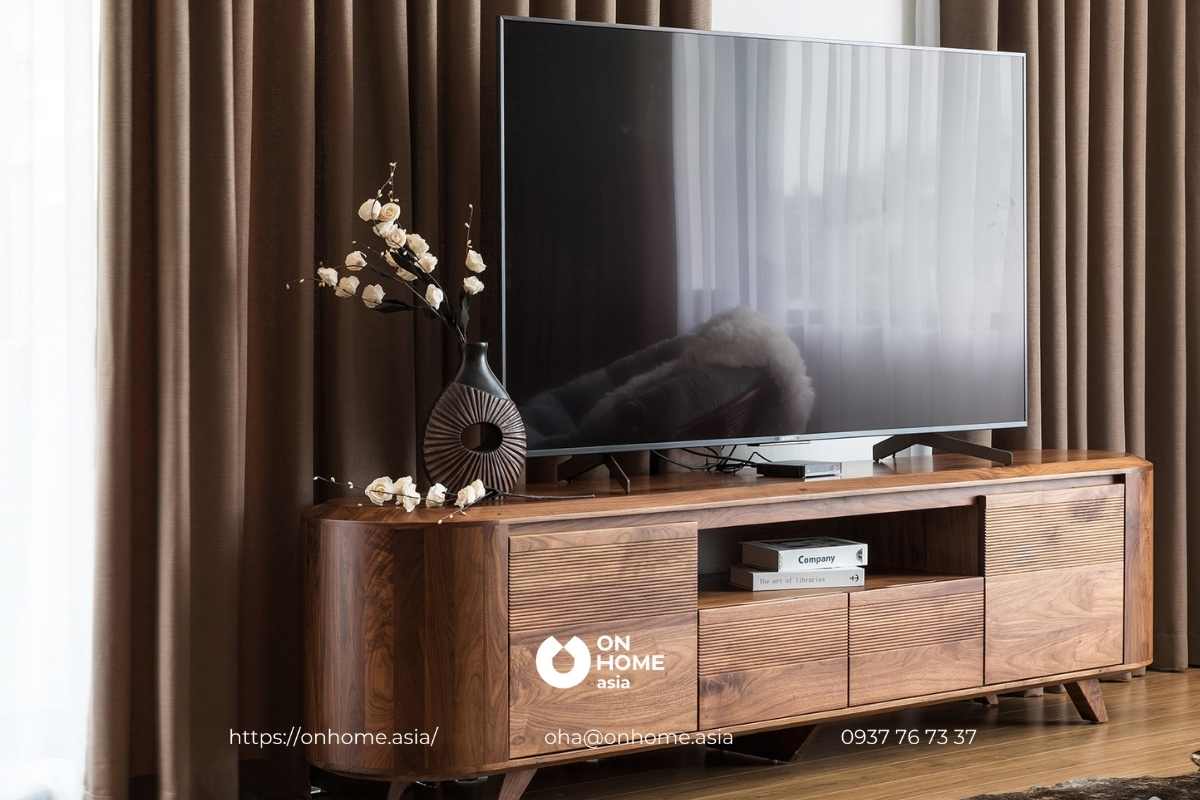 Kệ tivi gỗ Óc Chó bo tròn đẹp