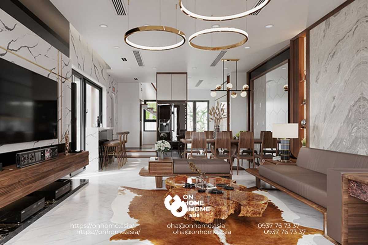 Nội thất phòng khách bằng gỗ Óc Chó