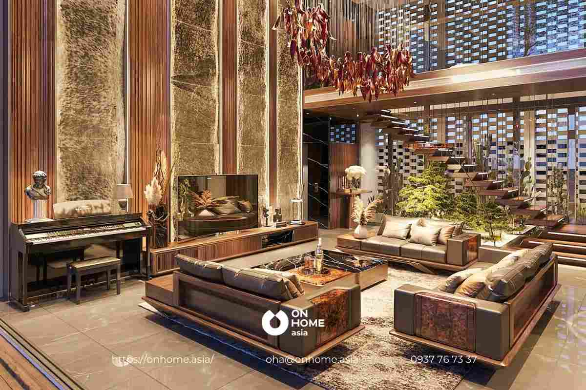 Nội thất gỗ Óc Chó được thiết kế cầu kì toát lên thần thái sang chảnh