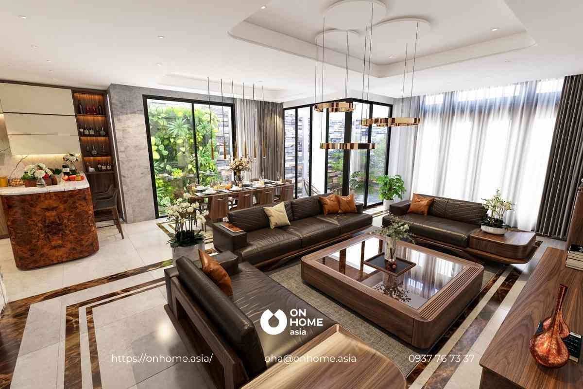 Thiết kế nội thất phòng khách theo phong cách hiện đại, thanh lịch