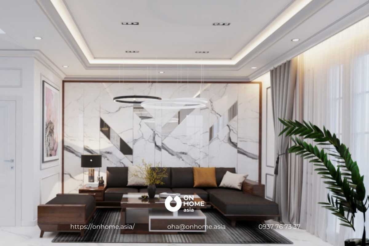 Thiết kế phòng khách kết hợp nhiều gam màu tinh tế