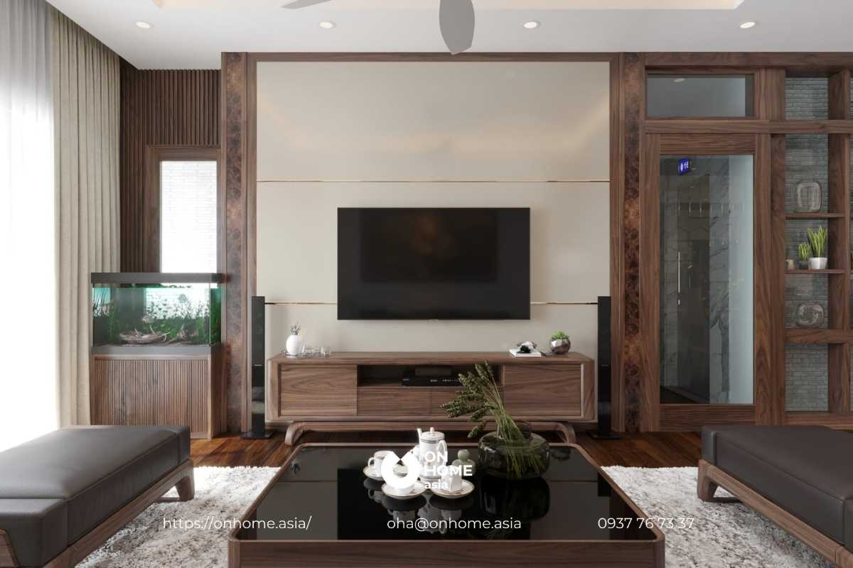 Kệ tivi phòng khách gỗ Óc Chó sang trọng, hiện đại
