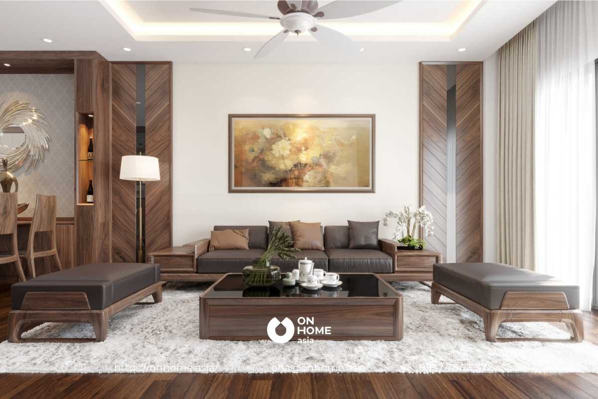 Bàn ghế phòng khách gỗ Óc Chó sang trọng, hiện đại