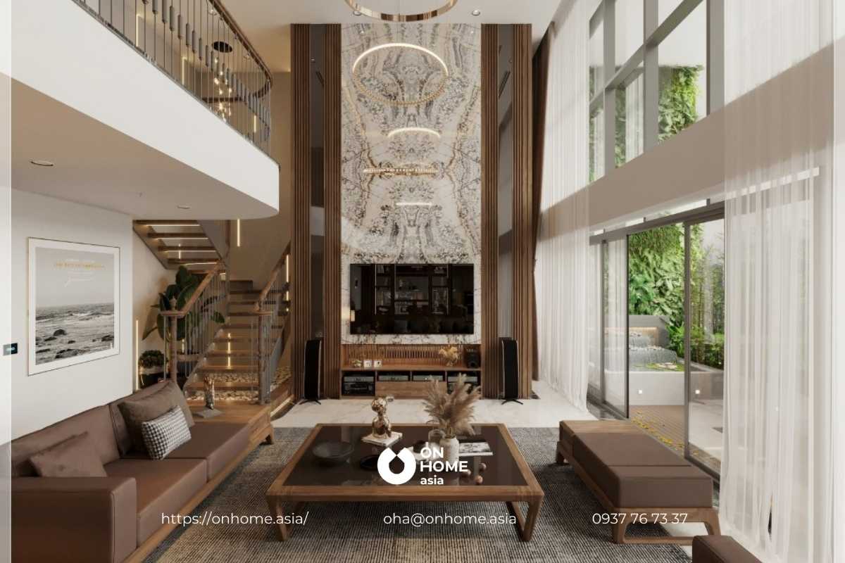Thiết kế phòng khách gỗ đẹp, sang trọng