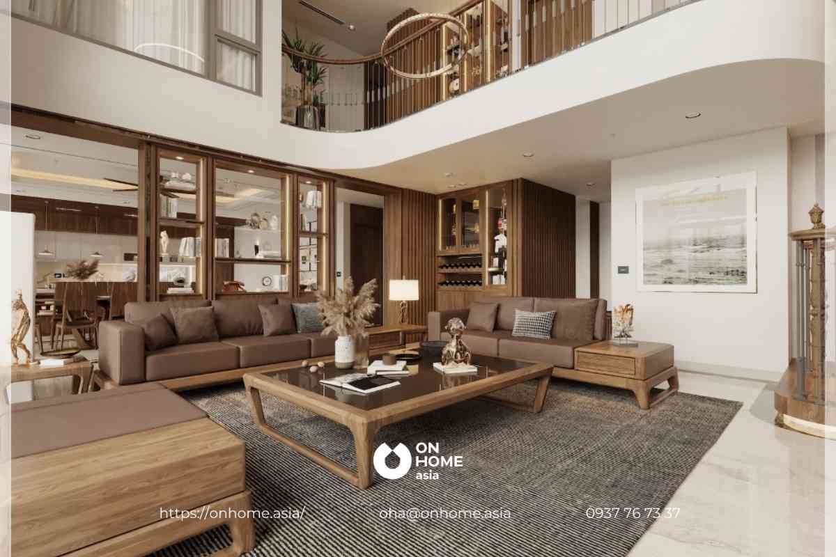 phòng khách gỗ óc chó