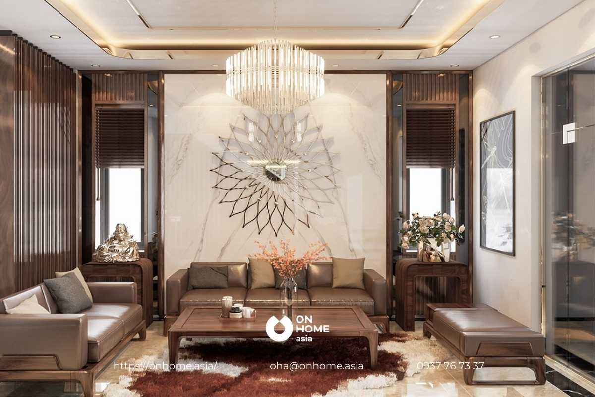 phòng khách gỗ óc chó