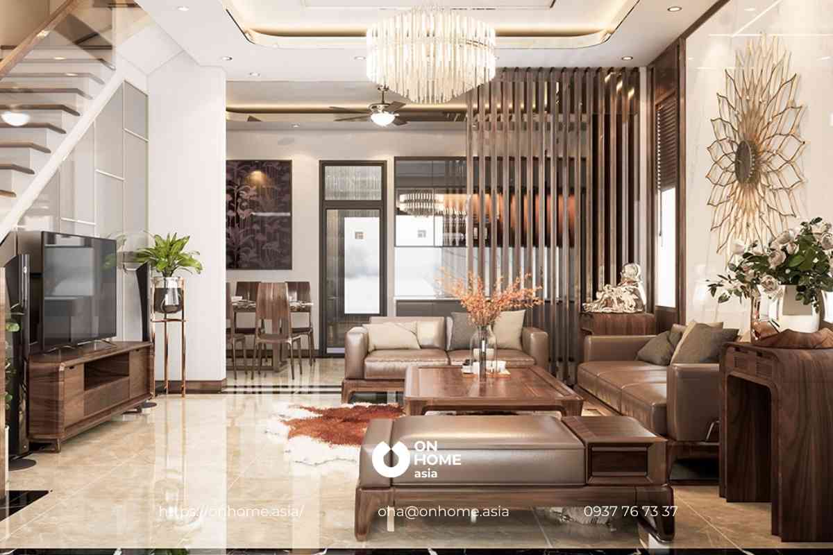 nội thất phòng khách gỗ óc chó đẹp