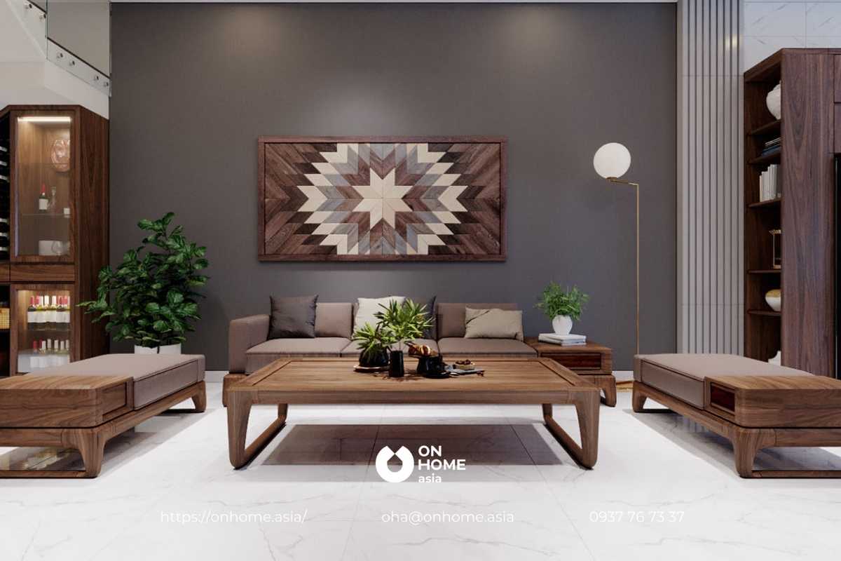 phòng khách gỗ óc chó
