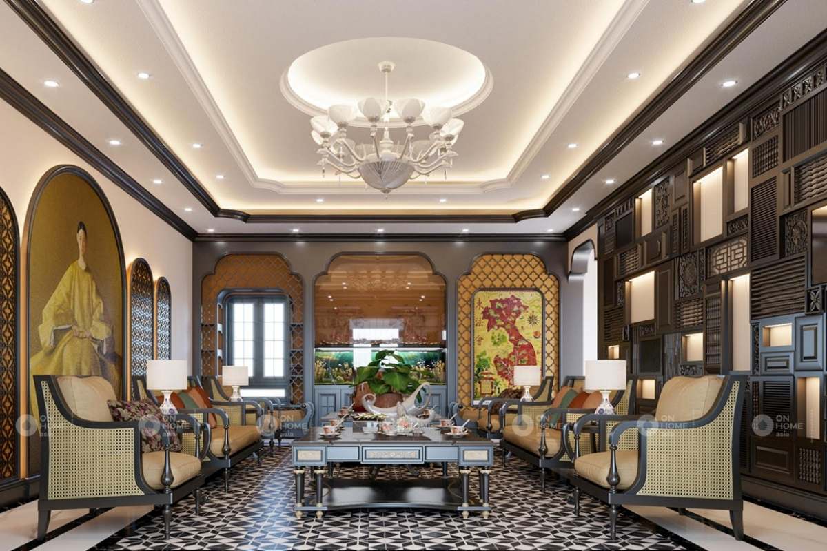 Không gian phòng khách mang vẻ đẹp hoài cổ