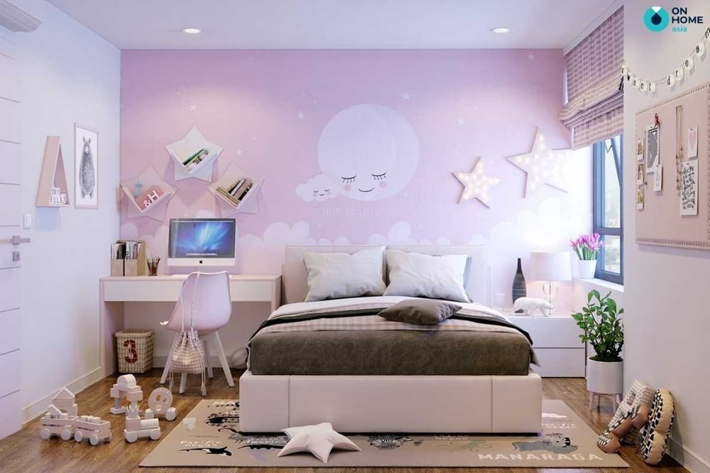 Phòng ngủ trẻ em màu hồng dễ thương