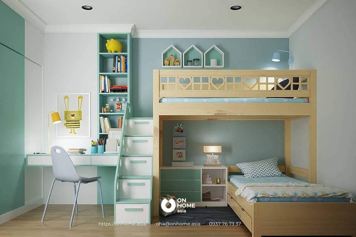 Nội thất phòng trẻ em màu xanh đẹp