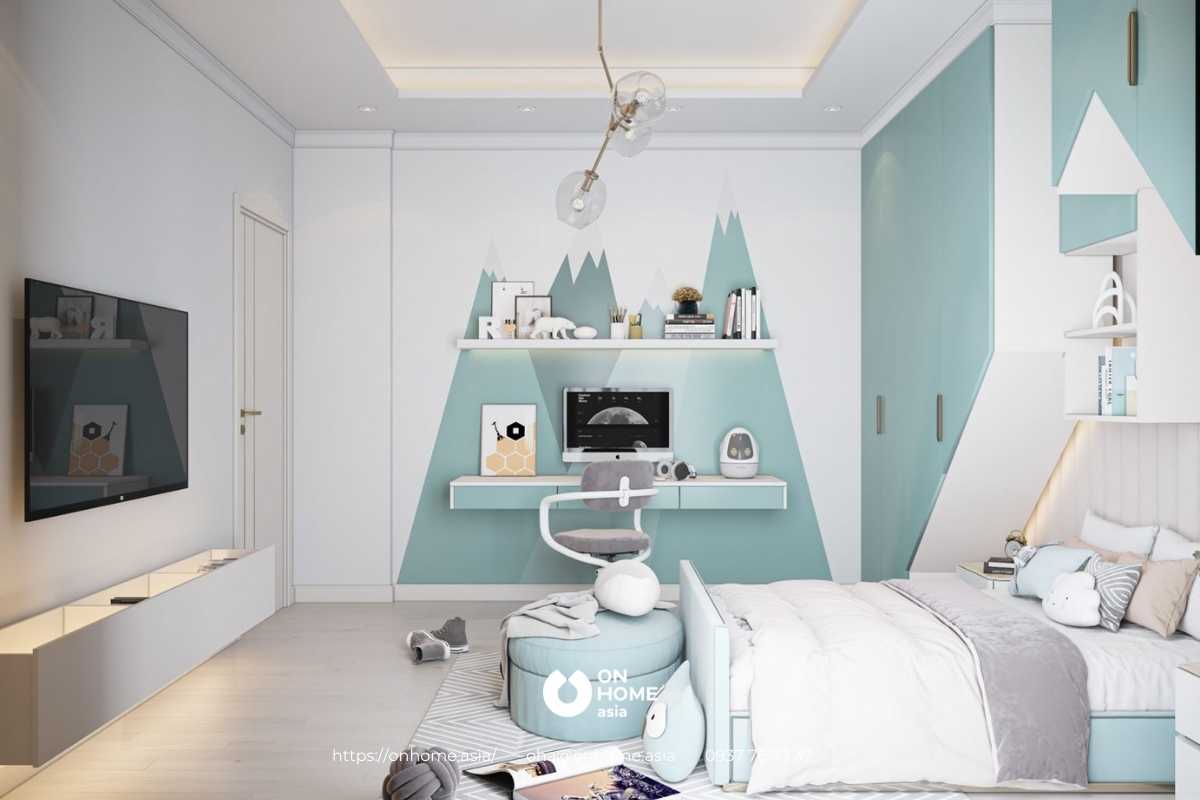 Không gian nổi bật với sự hài hòa về màu sắc và hình khối