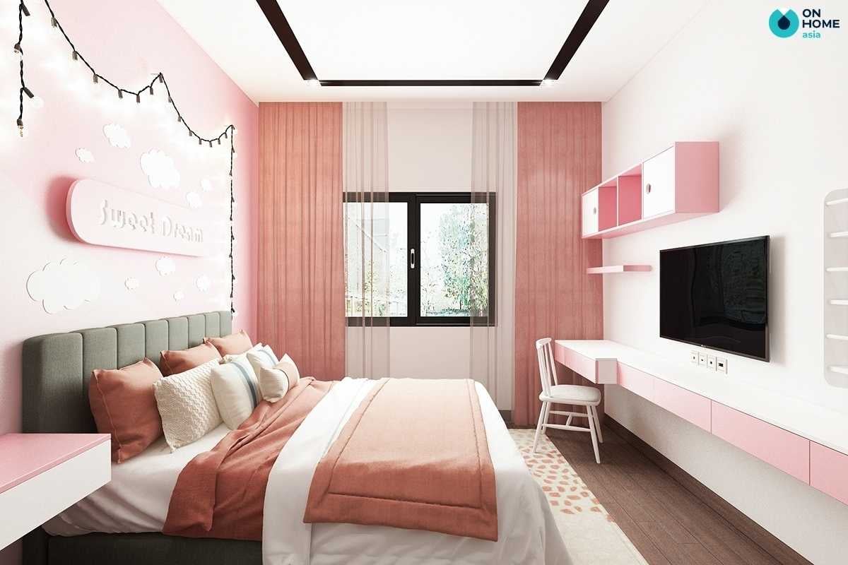 Nội thất phòng ngủ bé gái màu hồng