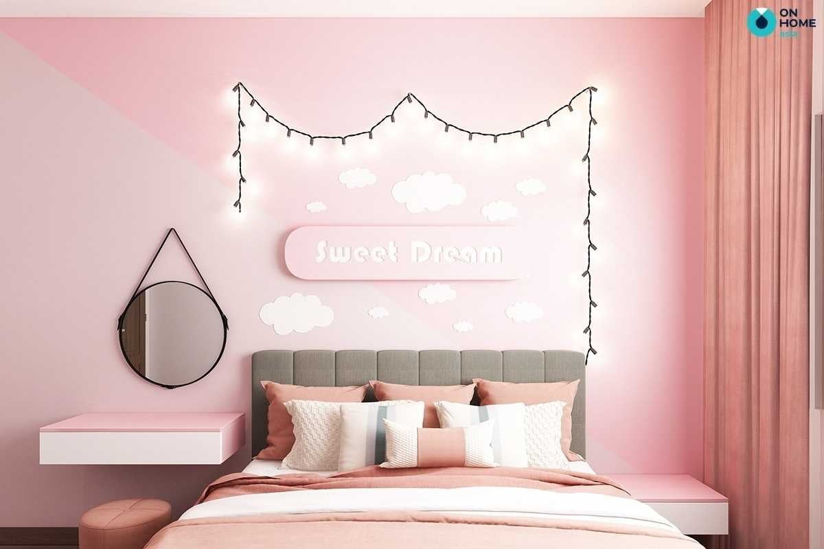 Phòng ngủ bé gái màu hồng