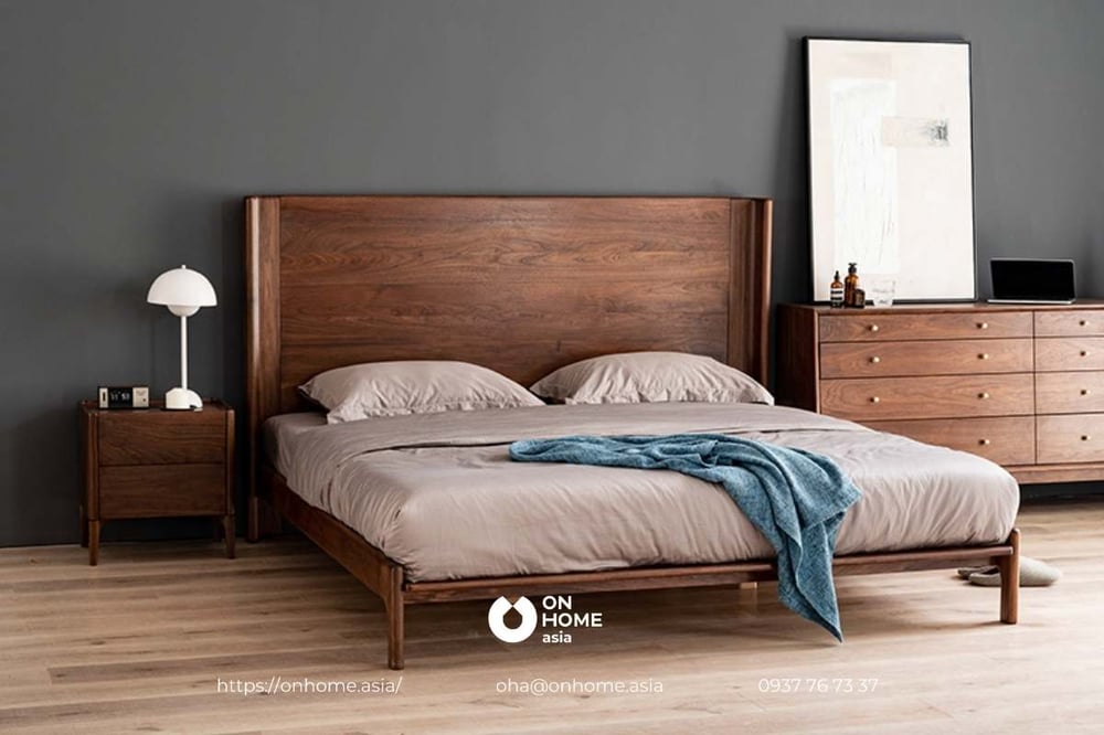 Giường ngủ gỗ Óc Chó thiết kế hiện đại, tối giản