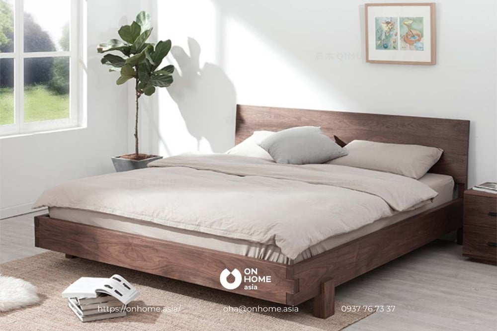 Giường ngủ gỗ Óc Chó thiết kế hiện đại, sang trọng