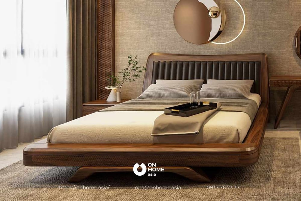 Mẫu giường ngủ gỗ Óc Chó hiện đại, thời thượng