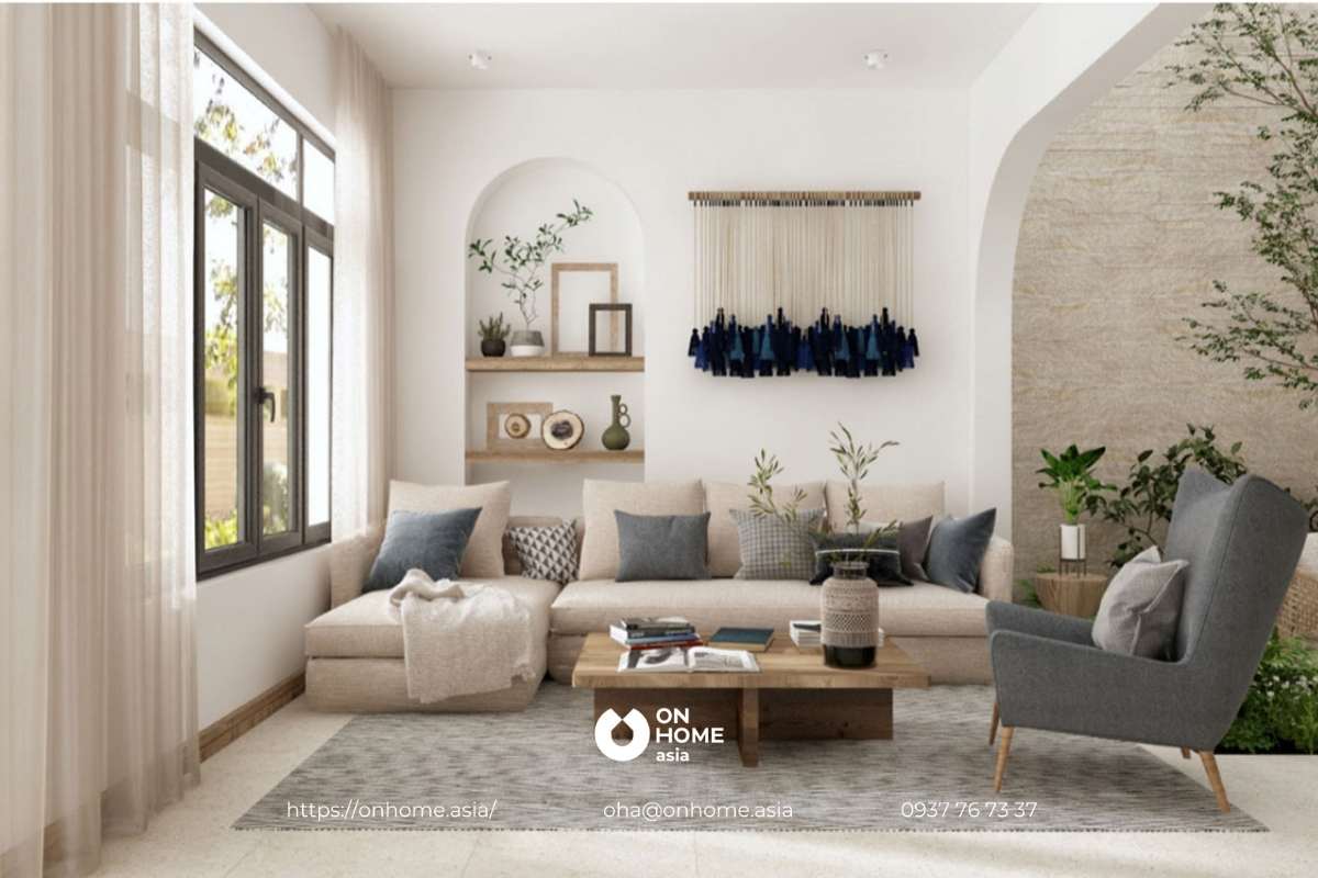 Nội thất phòng khách biệt thự phong cách Địa Trung Hải