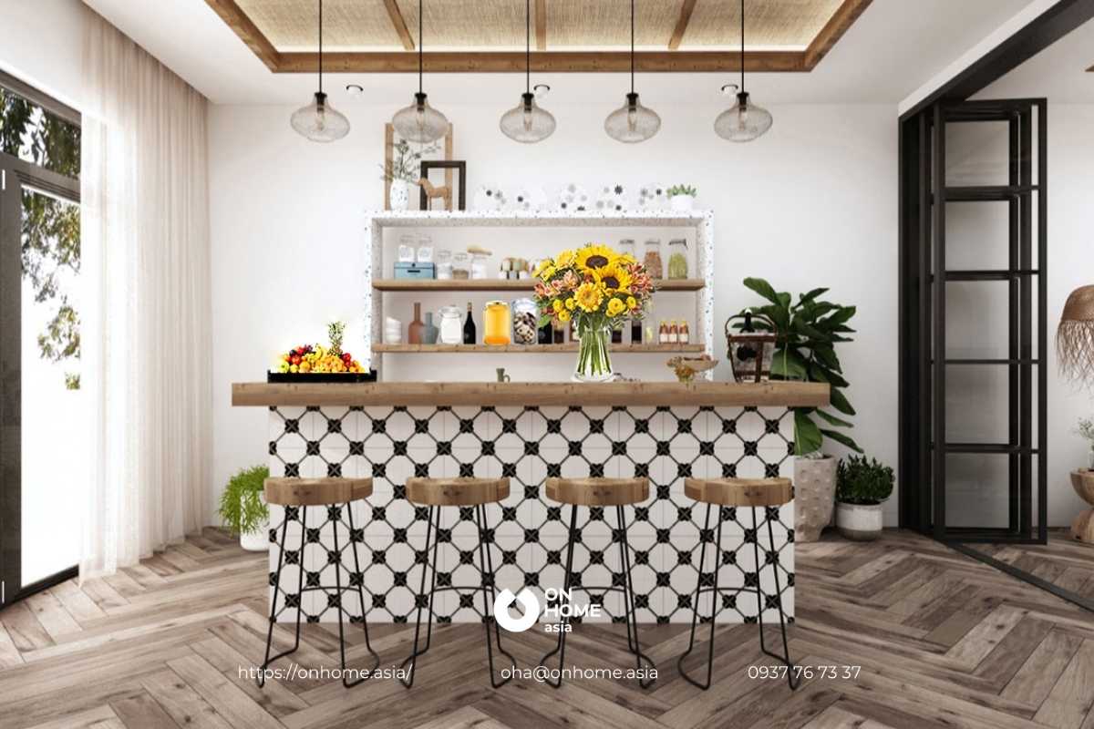 Nội thất quầy bar biệt thự phong cách Địa Trung Hải đẹp