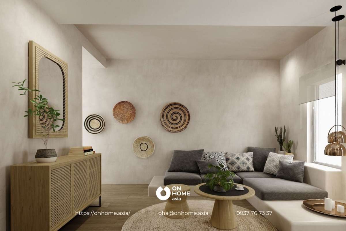 Phòng khách phong cách Địa Trung Hải đơn giản, tinh tế