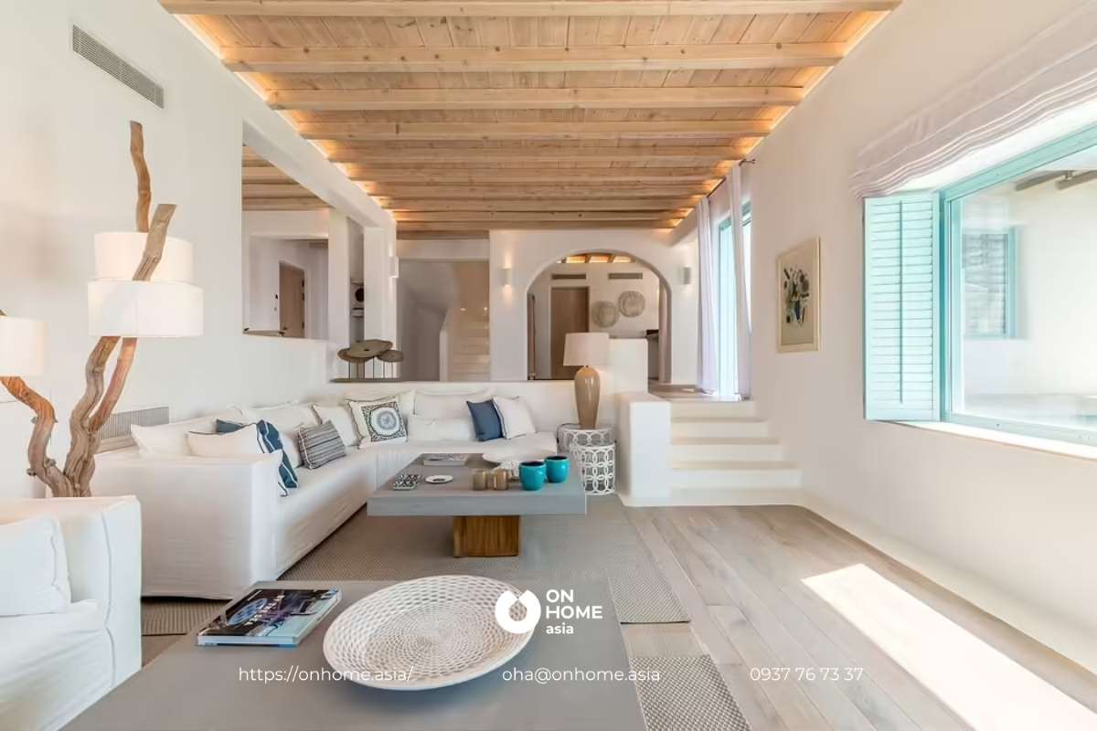 Nội thất biệt thự với tông màu trắng chủ đạo