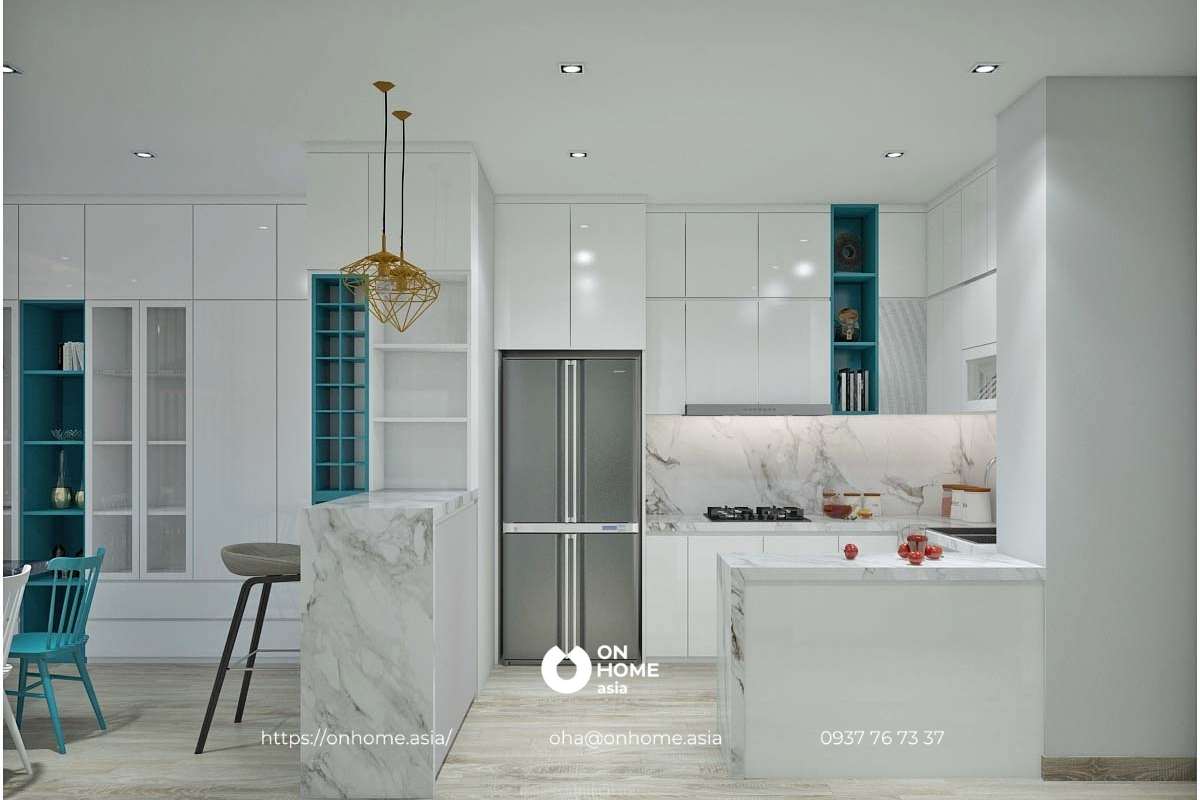 Phòng bếp màu trắng đẹp