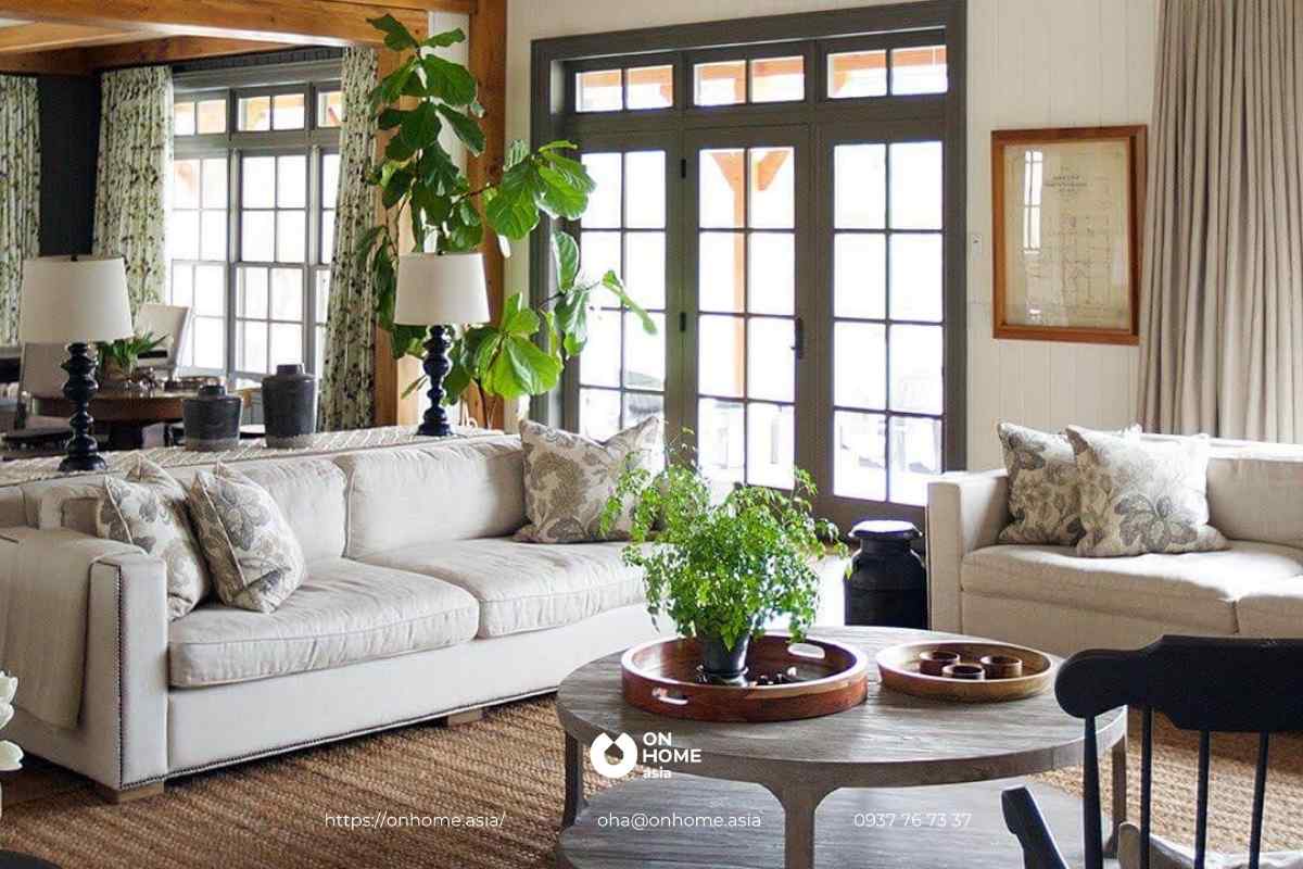 Thiết kế nội thất phòng khách phong cách Đồng quê