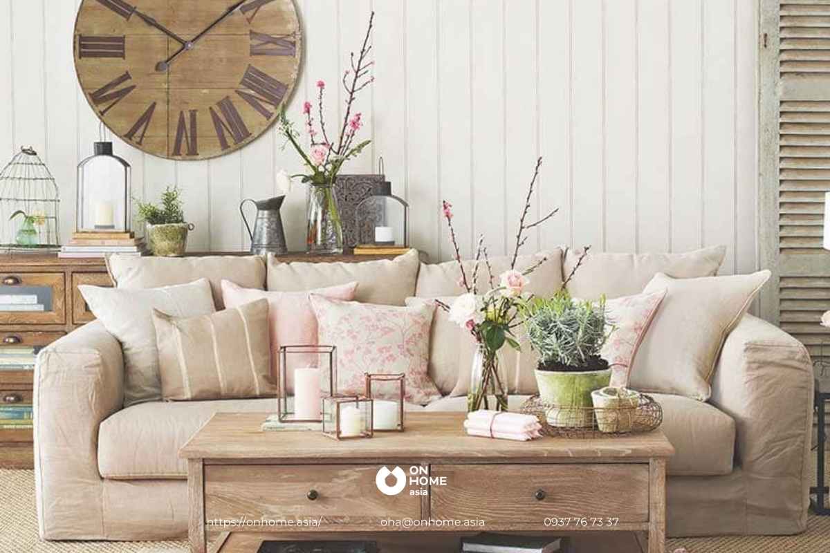 Thiết kế nội thất phòng khách phong cách Đồng quê