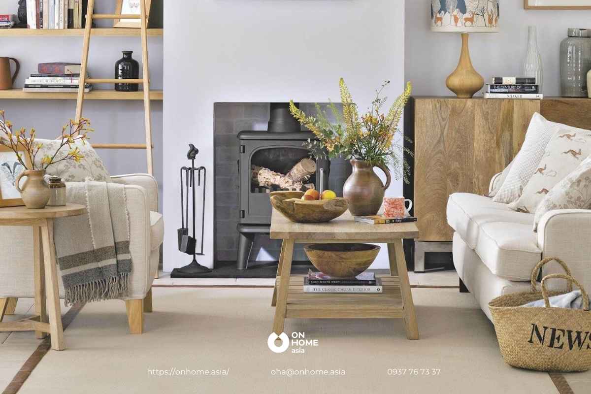 Thiết kế nội thất phòng khách phong cách Đồng quê