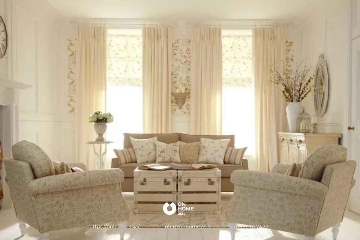 Thiết kế nội thất phòng khách phong cách Đồng quê