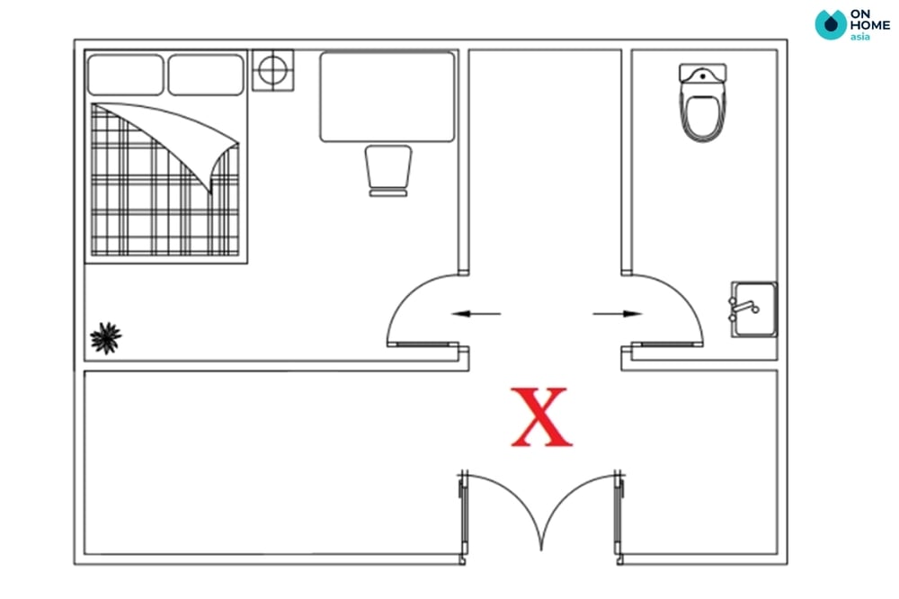 Cửa phòng ngủ không nên đặt đối diện cửa nhà vệ sinh
