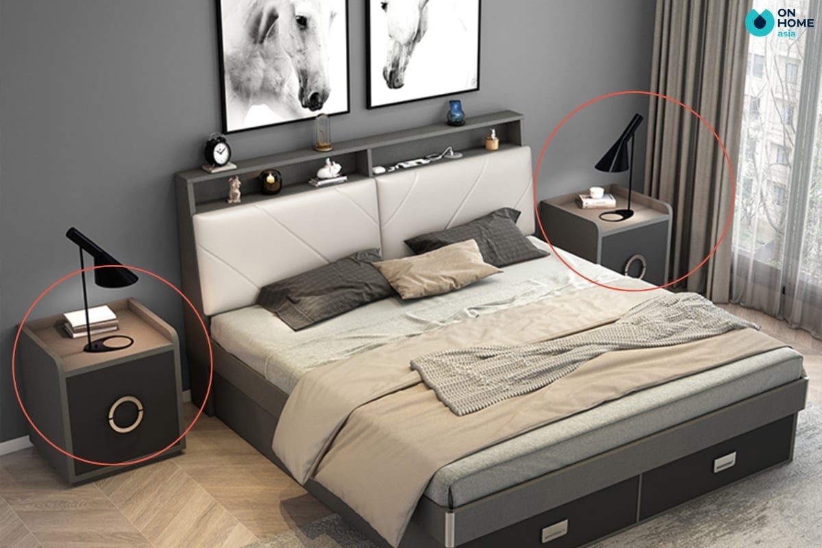 Nên chọn 2 tab đầu giường để tạo ra sự cân xứng cho không gian phòng ngủ