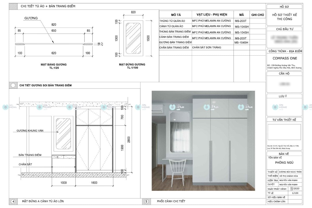 Mặt bằng tủ quần áo bàn trang điểm