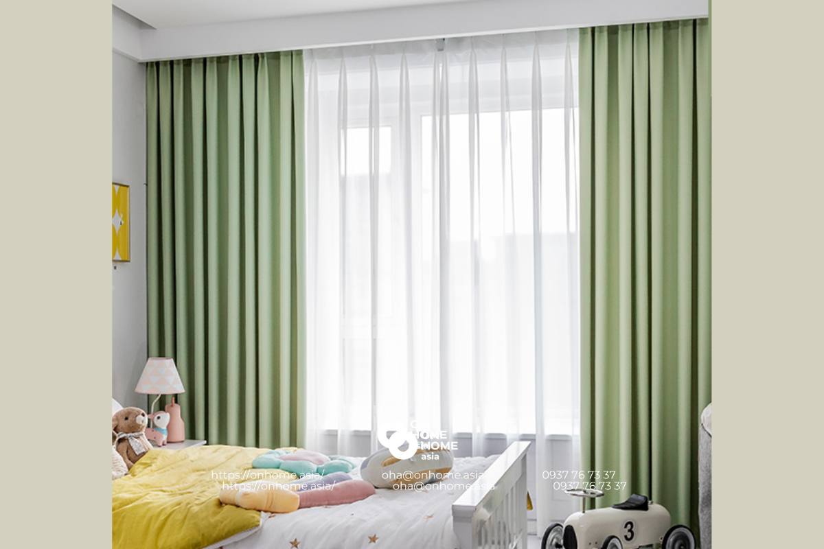 Rèm cửa phòng ngủ Master xanh dễ thương