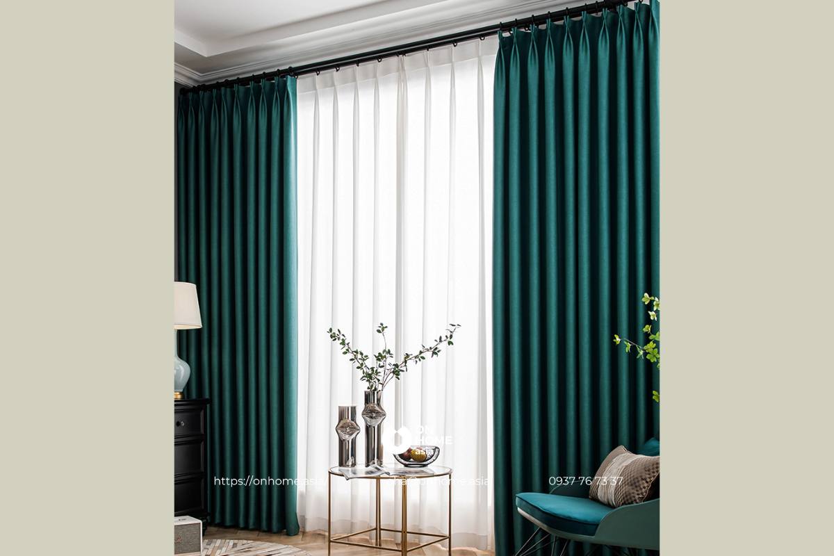 Rèm cửa phòng ngủ Master màu xanh đẹp